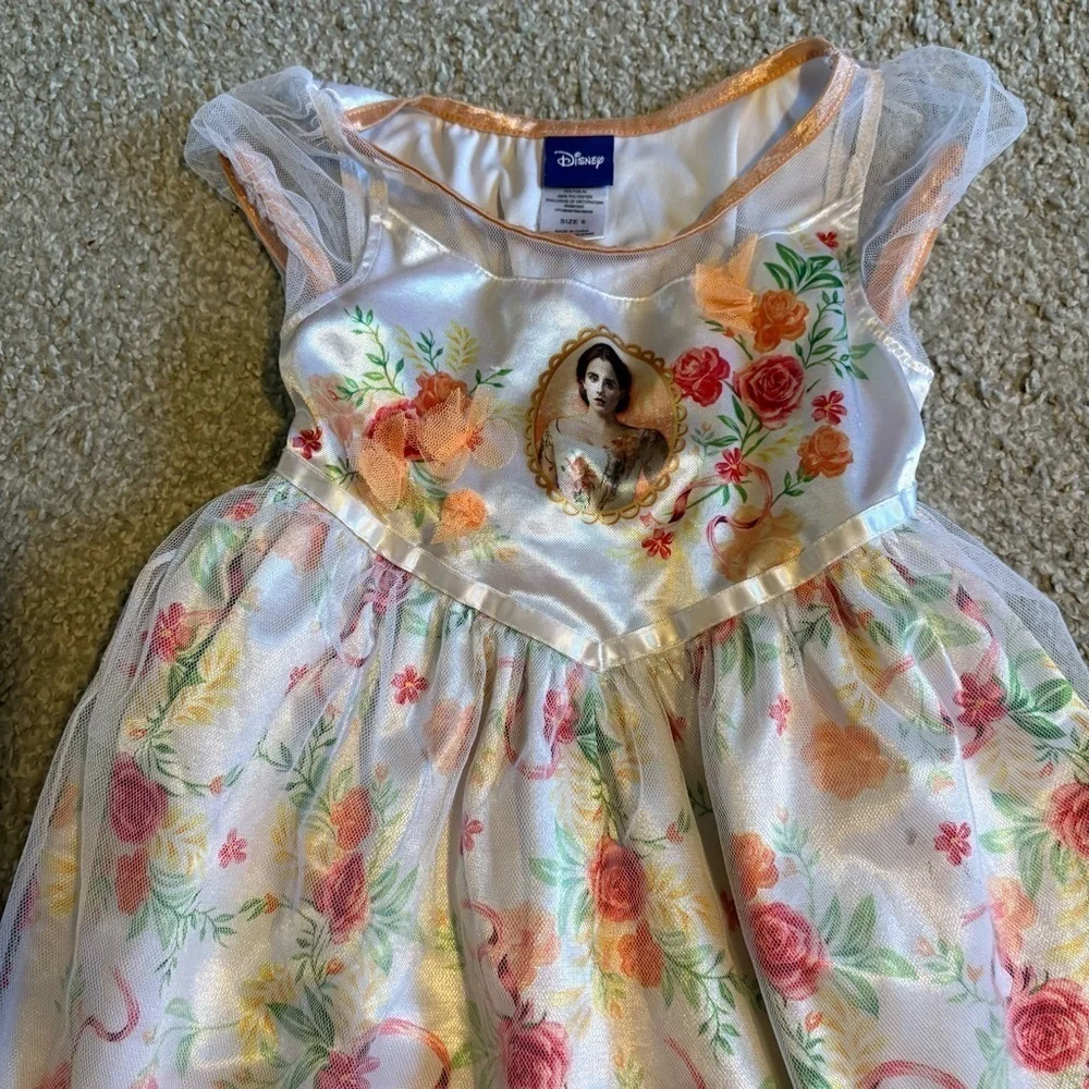 Disney Enchanted Rose Gown with Gold Accents Sz 6 Belle Live Action Pajama